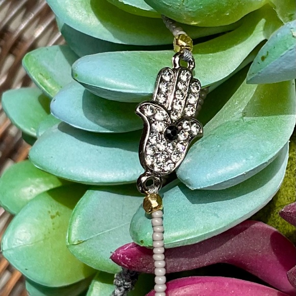 Tai Jewelry🎁Pave Hamsa Hand Adjustable Braided Silk Cord Bracelet NWOT Delicate - Picture 1 of 7